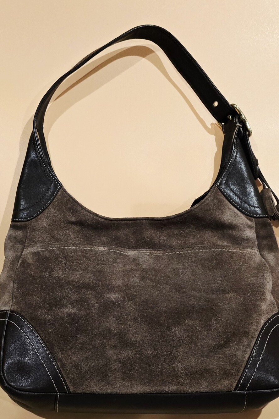 COACH HAMILTON. Classic Suede & Leather Hobo Shoulder Bag - Brown